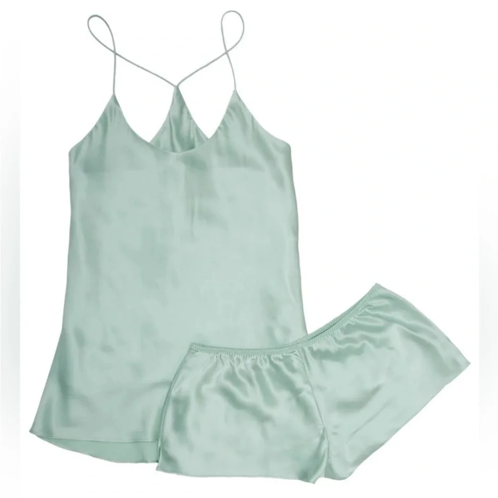 Olivia von Halle Light Green Silk Satin Cami & Shorts Set